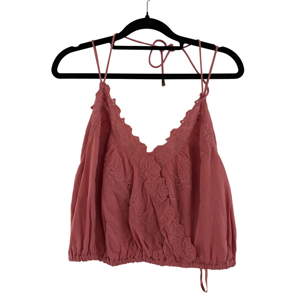 Free People Intimately Pink Floral Embroidered Lace Trim Camisole Top Small